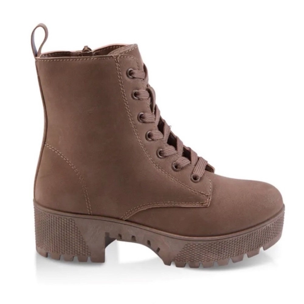 Brown Platform Combat Boots - Picture 2 of 3